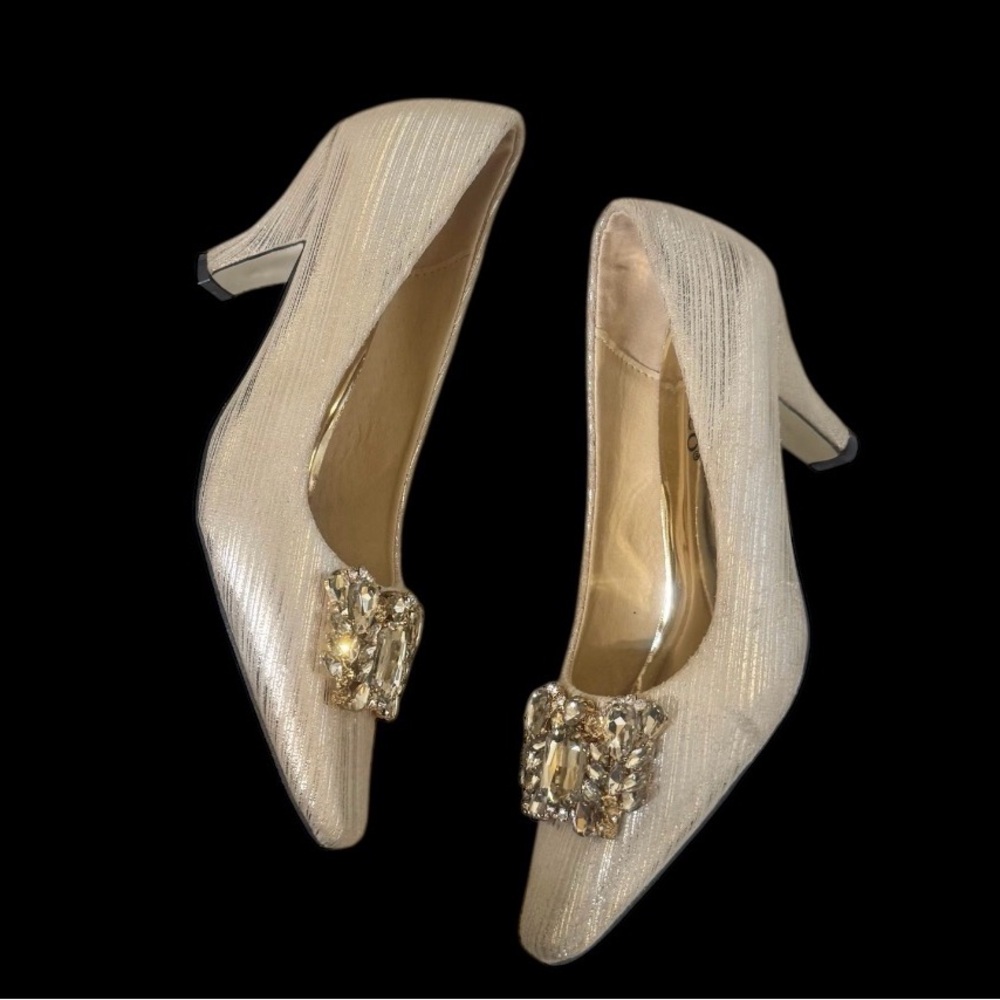 VALENTI FRANCO gold rhinestone BLING pumps heels women’s Cocktail shoes size 5.5